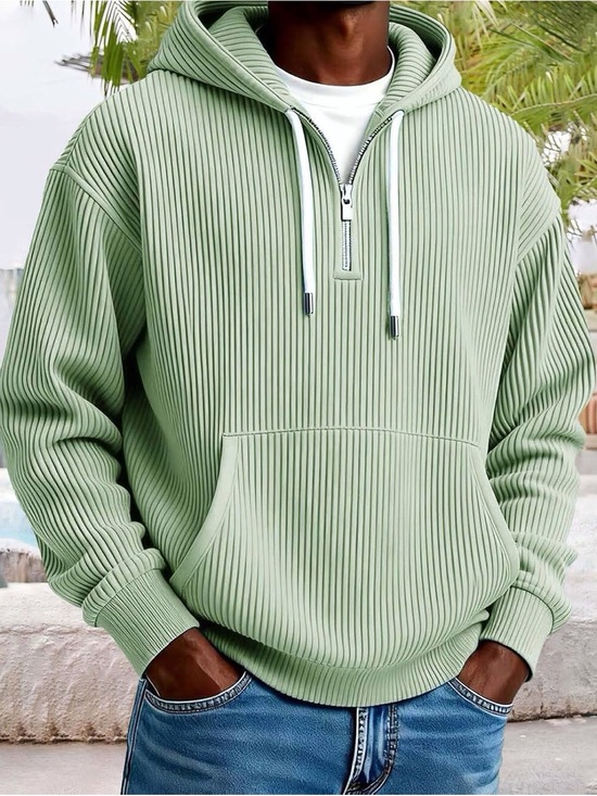 Other - Men's Ribbed Hoodie Sweatshirt Ribbed 1/4 Zip Light Green Size-L NIB